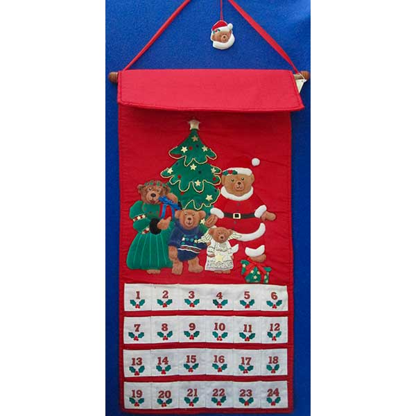 Christmas Teddy Bear Advent Calendar. Fabric 26” x 13½” Susan